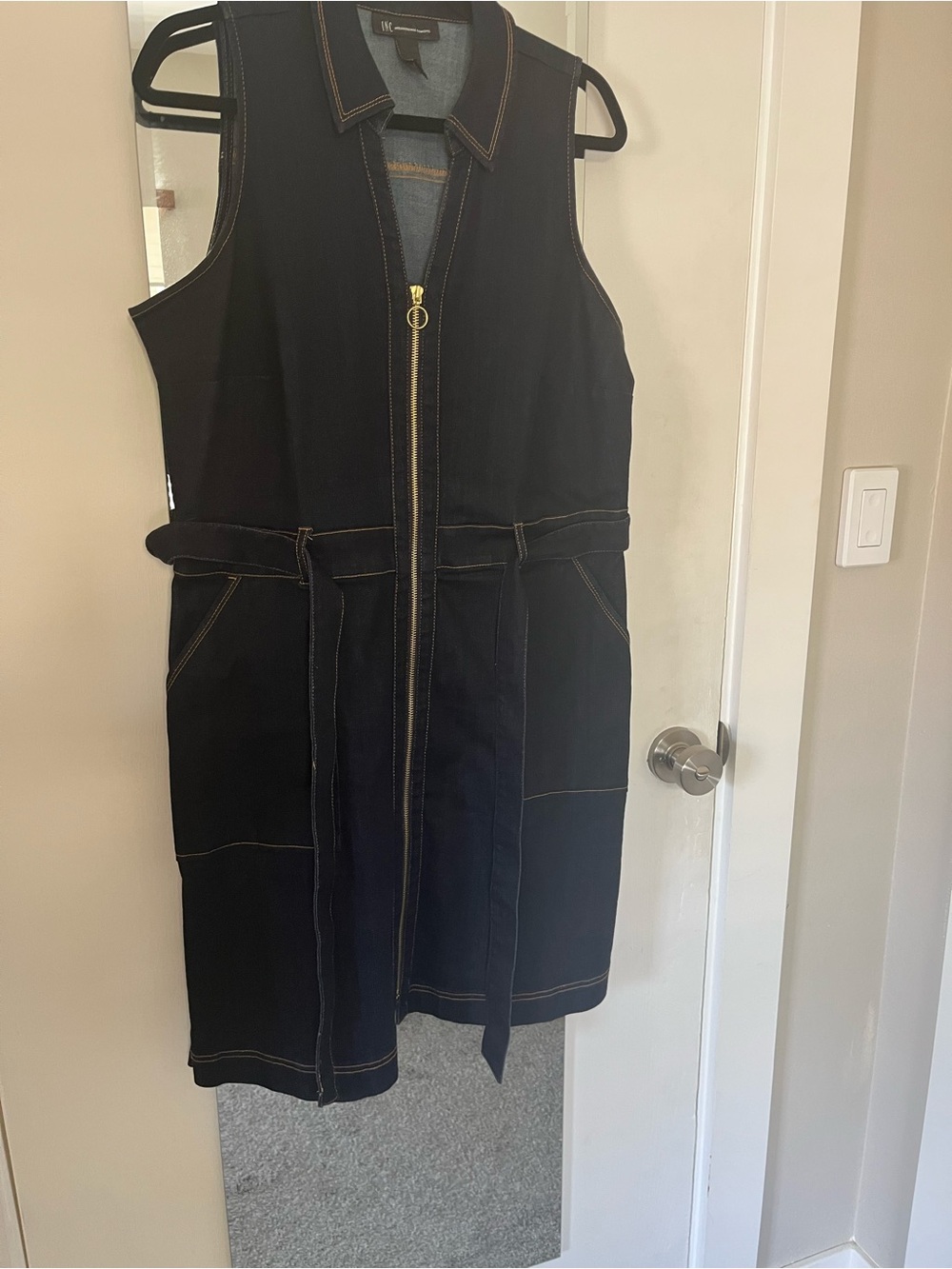 INC International Concepts Dark Denim Dress with Contrast Stitching